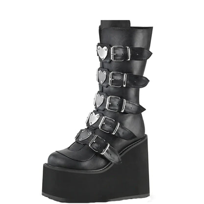 Funki Findz | Boots | Women's High Chunky Wedge Buckle Boots