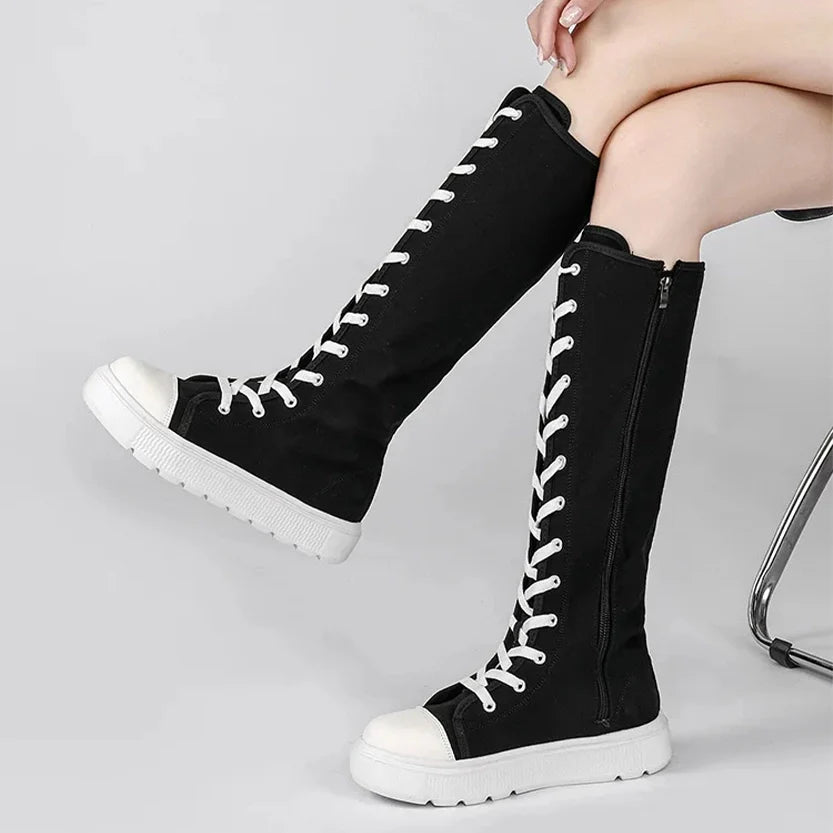 Funki Findz | Boots | Women's Over Knee Lace Up Canvas Boots