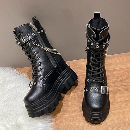 Funki Findz | Boots | Women's Gothic Round Toe Chunky Boots