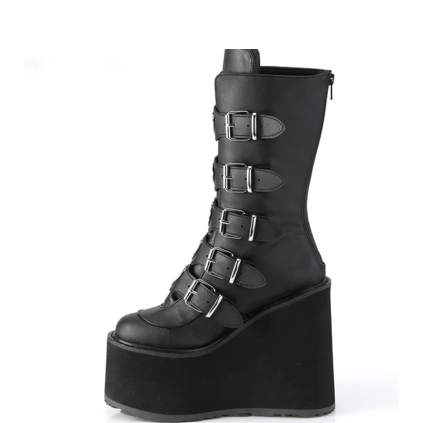 Funki Findz | Boots | Women's High Chunky Wedge Buckle Boots