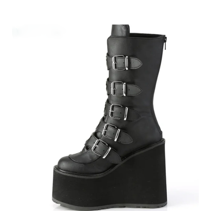 Funki Findz | Boots | Women's High Chunky Wedge Buckle Boots