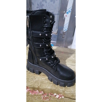 Funki Findz | Boots | Women's Mid-Calf Lace-Up Motorcycle Boot