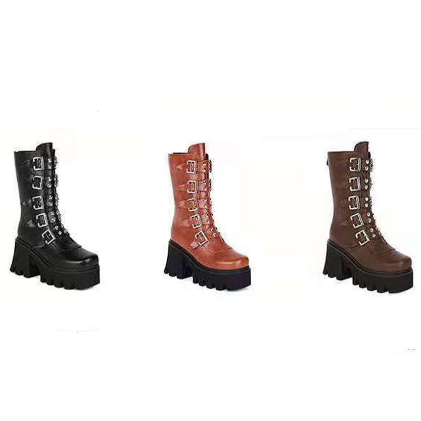 Funki Findz | Boots | Women's Chunky Mid-Calf Buckle Boot