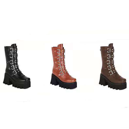 Funki Findz | Boots | Women's Chunky Mid-Calf Buckle Boot