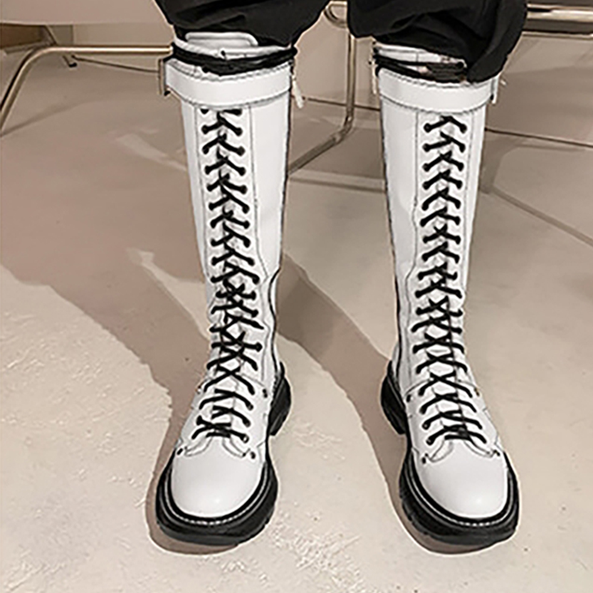 Funki Findz | Boots | Women's White Knee High Lace Up Boots