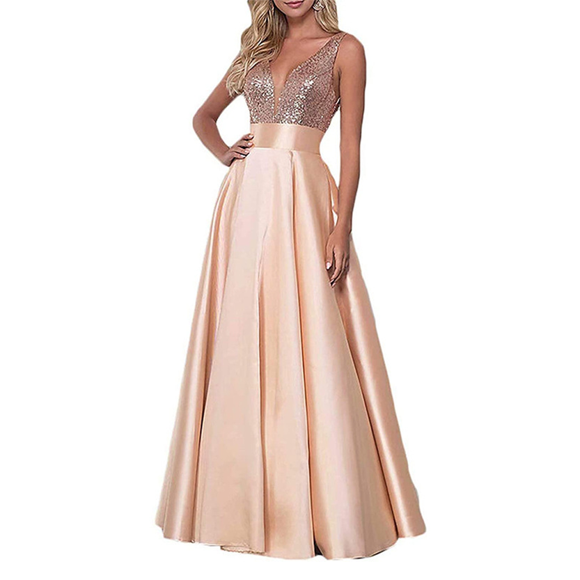 Funki Findz | Dresses | Women's Satin Sequin Evening Dress