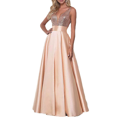 Funki Findz | Dresses | Women's Satin Sequin Evening Dress