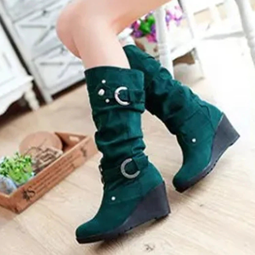 Funki Findz | Boots | Women's Mid-Calf Suede Wedge Stud Boot