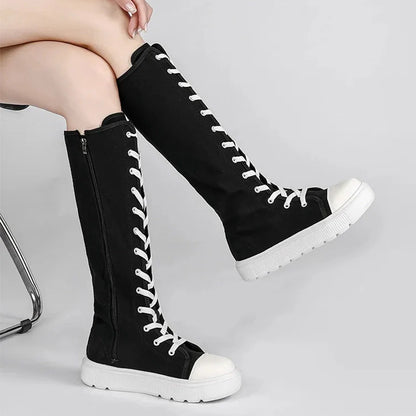 Funki Findz | Boots | Women's Over Knee Lace Up Canvas Boots
