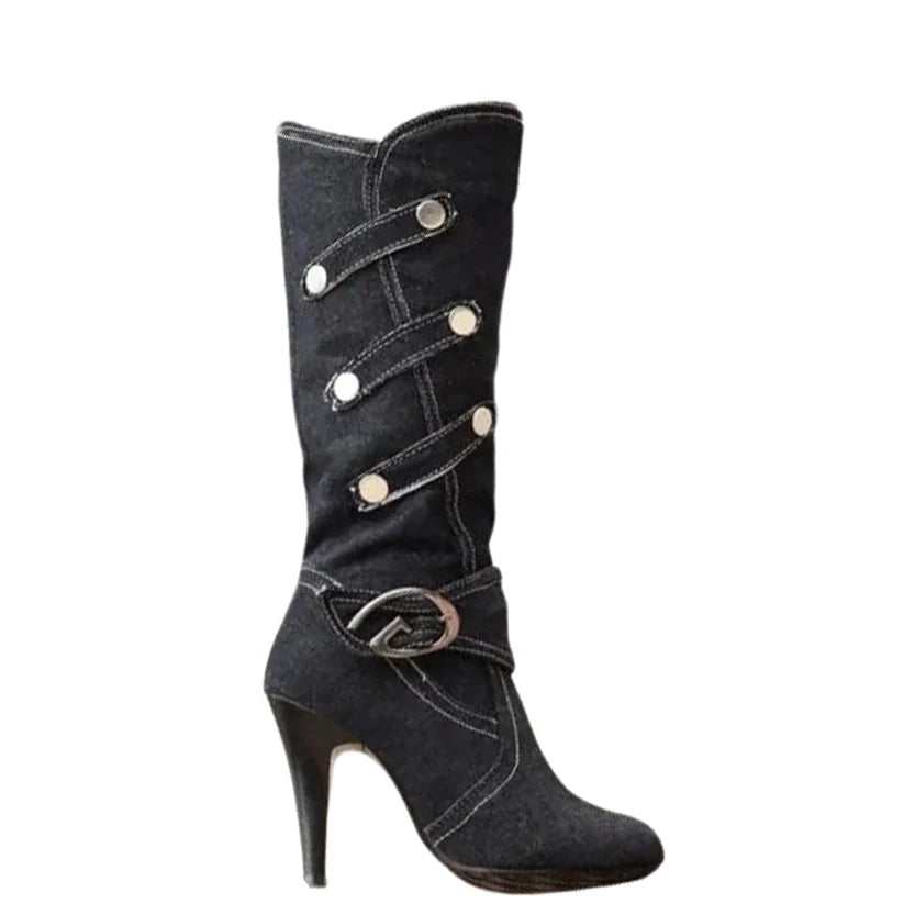 Funki Findz | Boots | Women's Knee High Denim Stiletto Boots