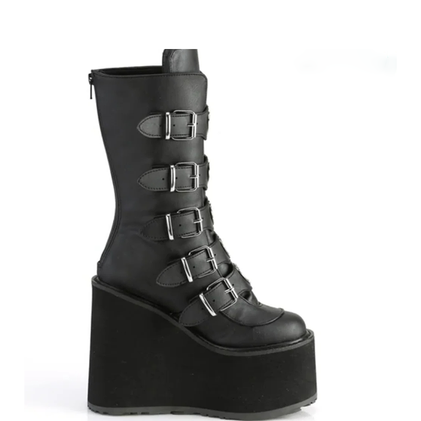 Funki Findz | Boots | Women's High Chunky Wedge Buckle Boots