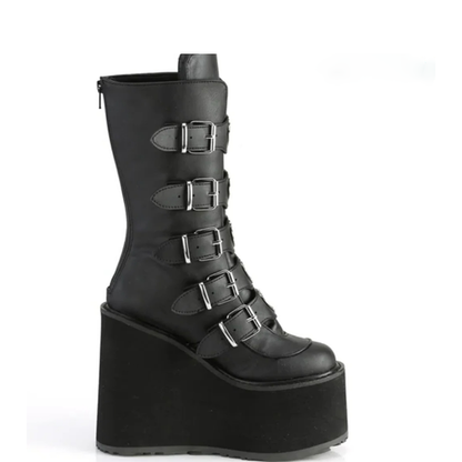 Funki Findz | Boots | Women's High Chunky Wedge Buckle Boots