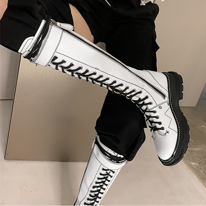 Funki Findz | Boots | Women's White Knee High Lace Up Boots