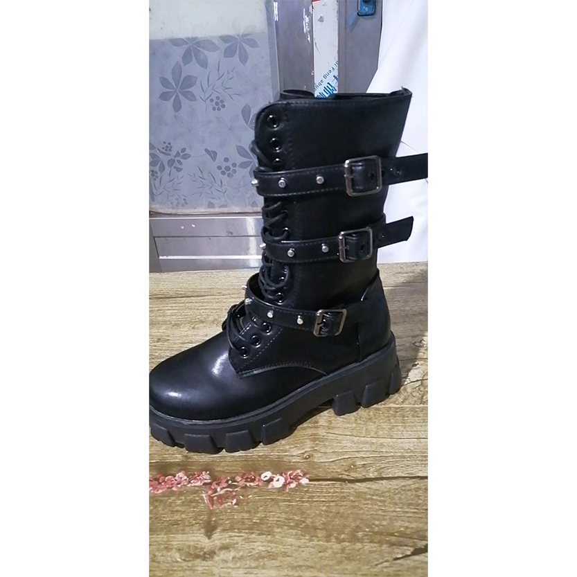 Funki Findz | Boots | Women's Mid-Calf Lace-Up Motorcycle Boot