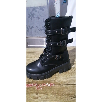 Funki Findz | Boots | Women's Mid-Calf Lace-Up Motorcycle Boot