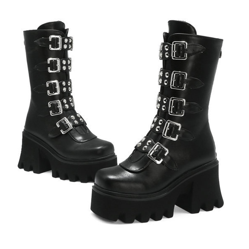 Funki Findz | Boots | Women's Chunky Mid-Calf Buckle Boot