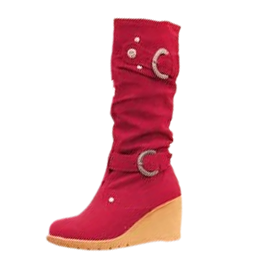 Funki Findz | Boots | Women's Mid-Calf Suede Wedge Stud Boot