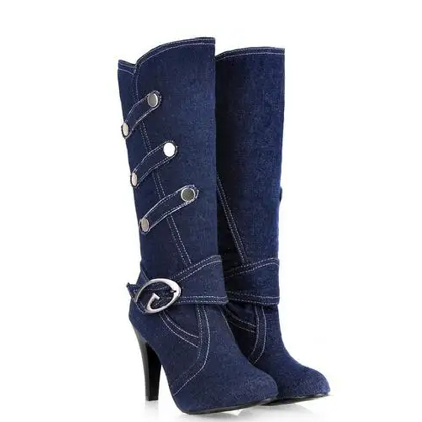 Funki Findz | Boots | Women's Knee High Denim Stiletto Boots