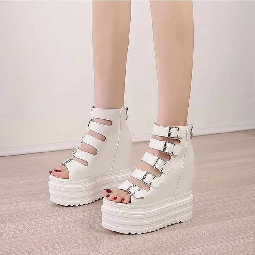 Funki Findz | Shoes | Women's Goth Buckle Strap Wedge Sandal
