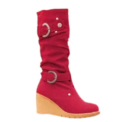 Funki Findz | Boots | Women's Mid-Calf Suede Wedge Stud Boot