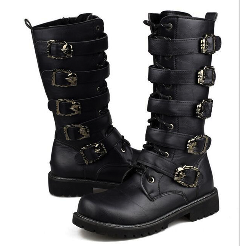 Funki Findz | Boots | Men's Buckle Strap Mid-Calf Gothic Boots