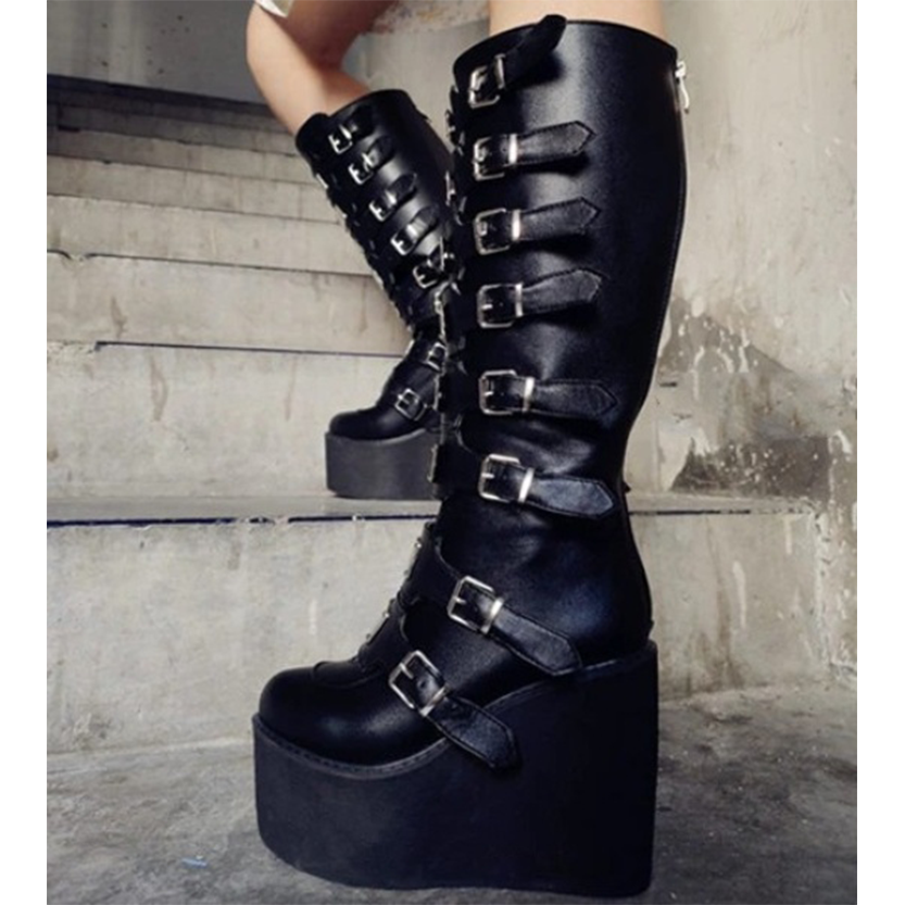 Funki Findz | Boots | Women's High Platform Wedge Buckle Boot