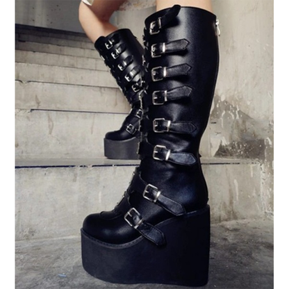 Funki Findz | Boots | Women's High Platform Wedge Buckle Boot