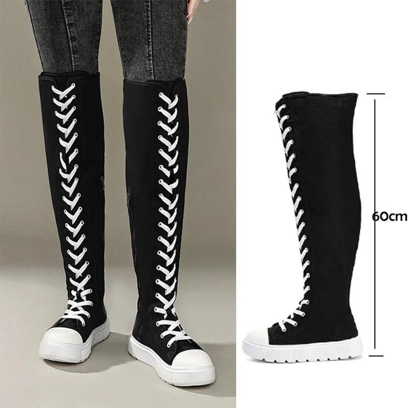 Funki Findz | Boots | Women's Over Knee Lace Up Canvas Boots