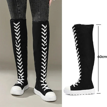 Funki Findz | Boots | Women's Over Knee Lace Up Canvas Boots