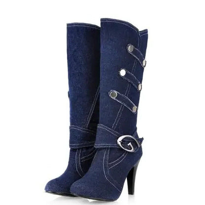 Funki Findz | Boots | Women's Knee High Denim Stiletto Boots