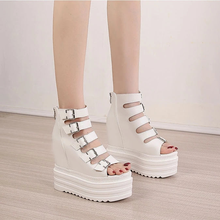 Funki Findz | Shoes | Women's Goth Buckle Strap Wedge Sandal