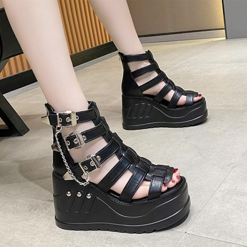 Funki Findz | Shoes | Women's Gothic Punk Rivet Wedge Sandal