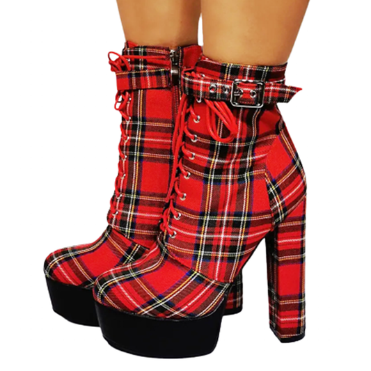 Funki Findz | Boots | Women's High Plaid Platform Ankle Boots