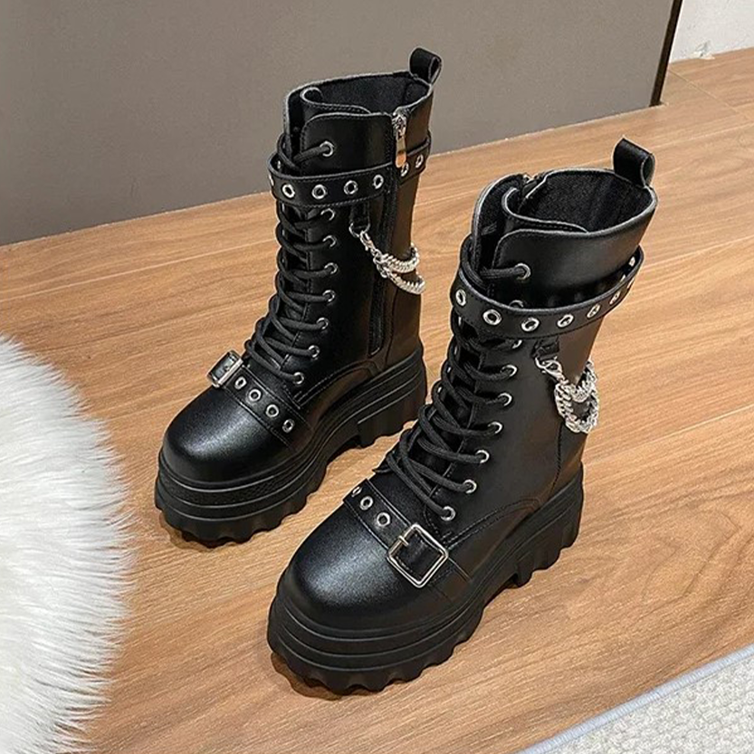 Funki Findz | Boots | Women's Gothic Round Toe Chunky Boots