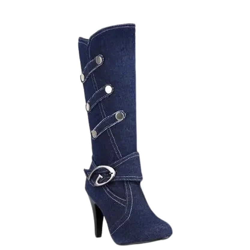 Funki Findz | Boots | Women's Knee High Denim Stiletto Boots