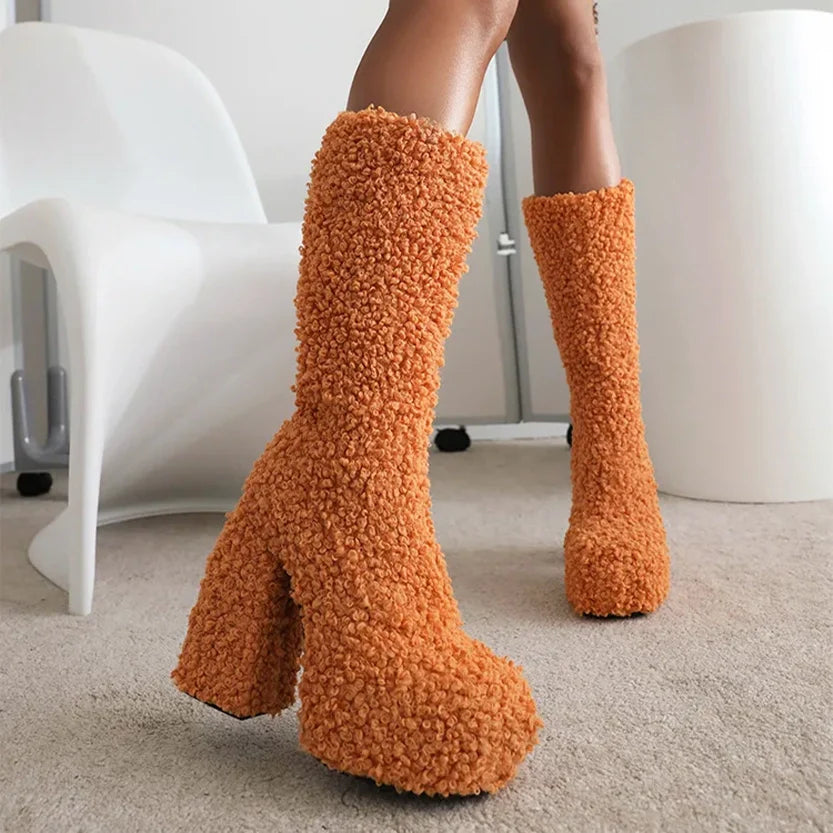Funki Findz | Boots | Women's Knee-High Fuzzy Platform Boots