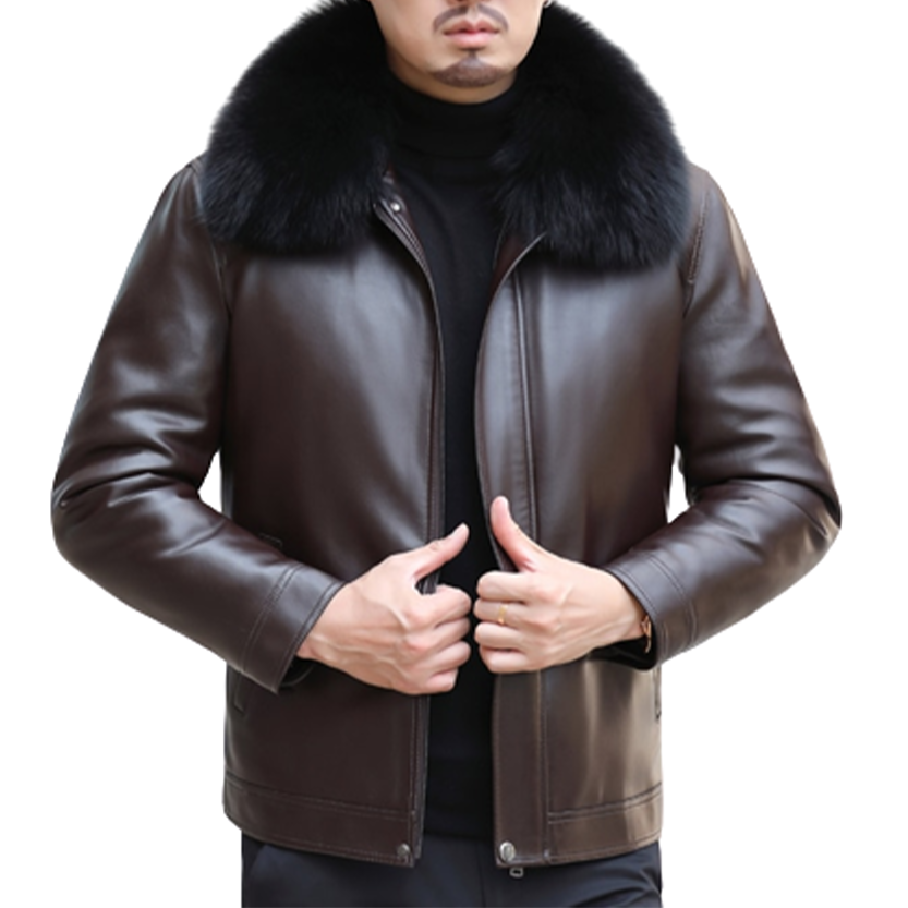 Funki Findz | Jackets | Men's Leather Fleece, Duck Down Jacket