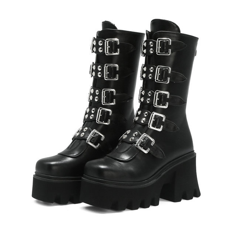 Funki Findz | Boots | Women's Chunky Mid-Calf Buckle Boot