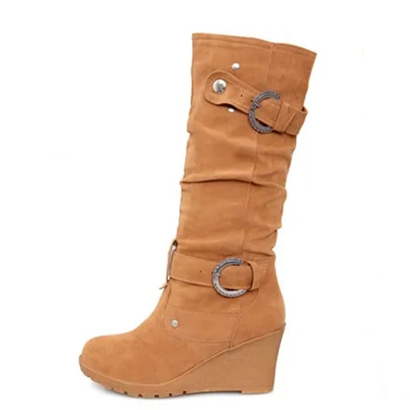 Funki Findz | Boots | Women's Mid-Calf Suede Wedge Stud Boot