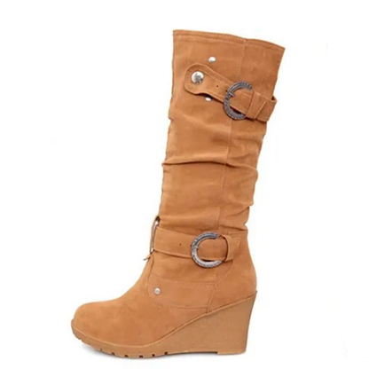 Funki Findz | Boots | Women's Mid-Calf Suede Wedge Stud Boot