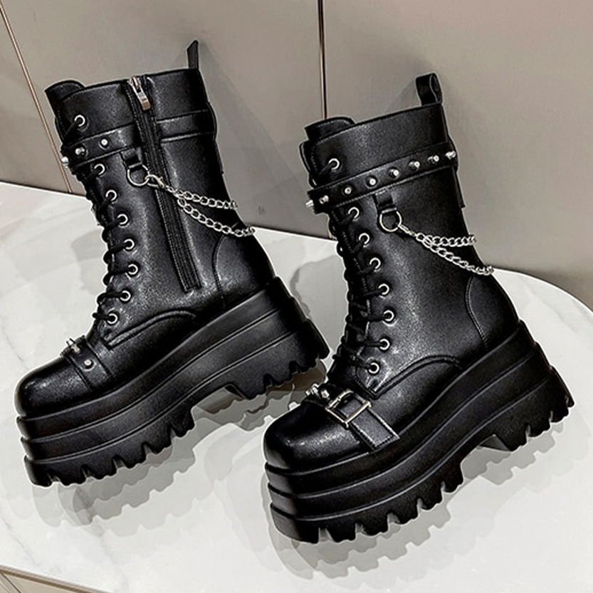 Funki Findz | Boots | Women's Gothic Square Toe Platform Boots