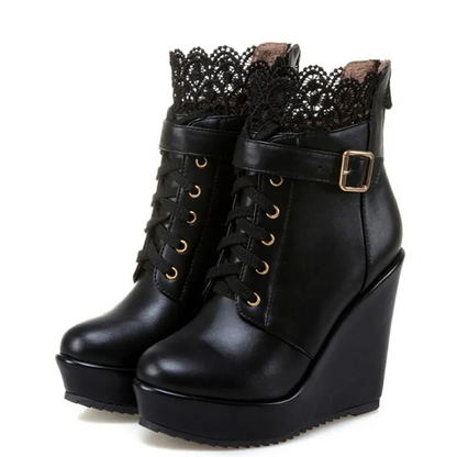 Funki Findz | Boots | Women's High Lace Top Wedge Ankle Boots