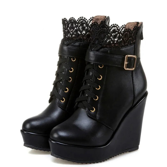 Funki Findz | Boots | Women's High Lace Top Wedge Ankle Boots