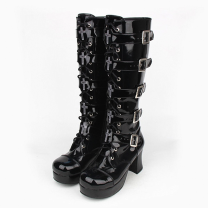 Funki Findz | Boots | Women's Punk Cross and Buckle Strap Boot