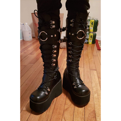 Funki Findz | Boots | Women's Goth Lace Up Platform Wedges