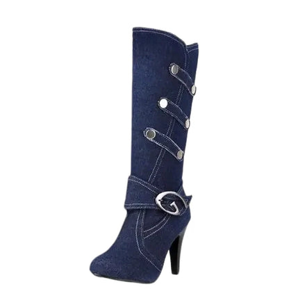Funki Findz | Boots | Women's Knee High Denim Stiletto Boots