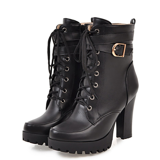 Funki Findz | Boots | Women's Block Heel Buckle Strap Ankle Boots