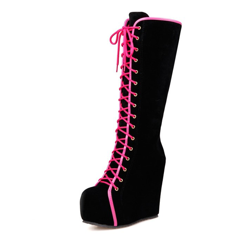 Funki Findz | Boots | Women's Pink Lace Up Suede Platform Boot