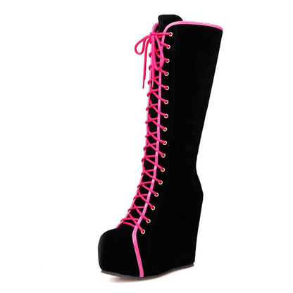 Funki Findz | Boots | Women's Pink Lace Up Suede Platform Boot