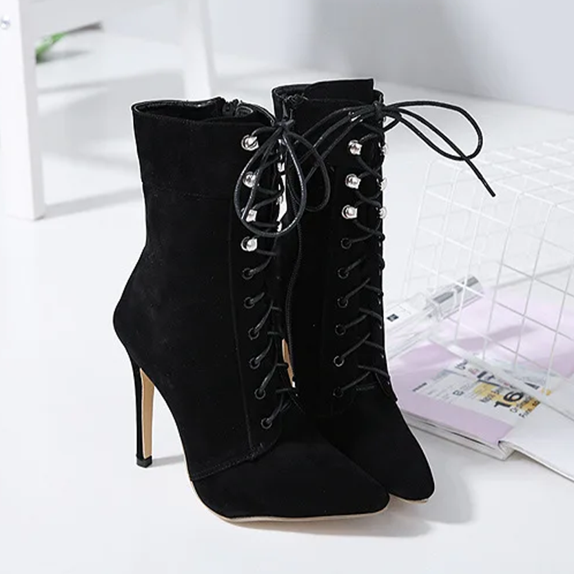 Funki Findz | Boots | Women's Suede High Stiletto Ankle Boots